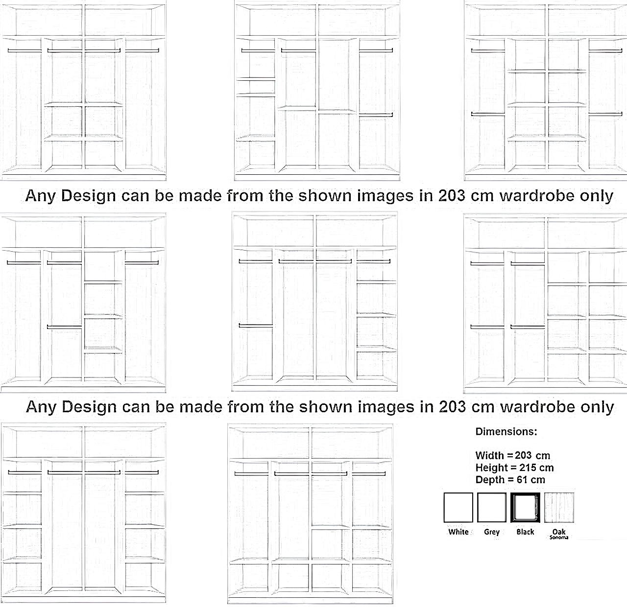 OLSO Sliding Door Wardrobe 150cm/180cm/203cm/250cm (4 Colours)