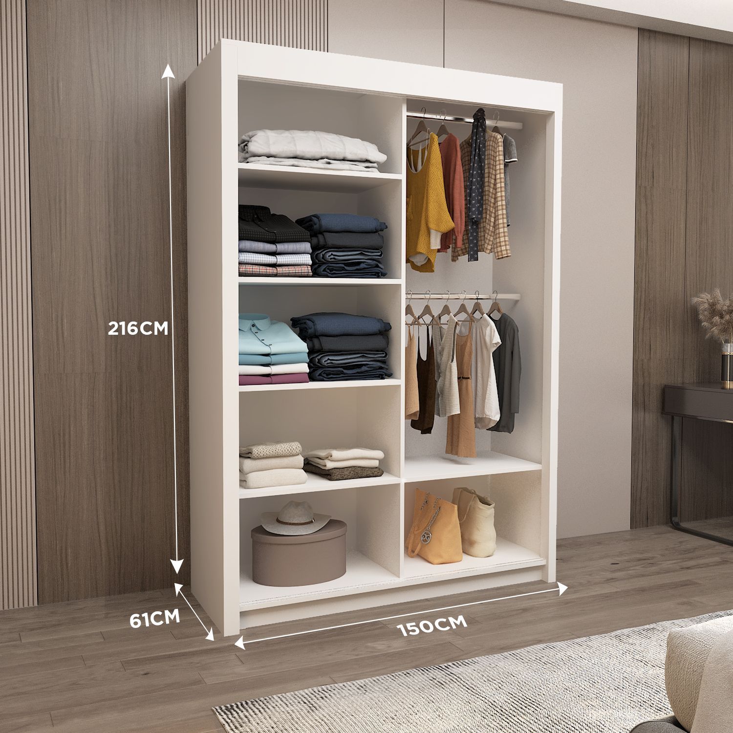 FLORENCE Mirror Sliding Door Wardrobe 150cm/180cm/203cm (4 Colours)