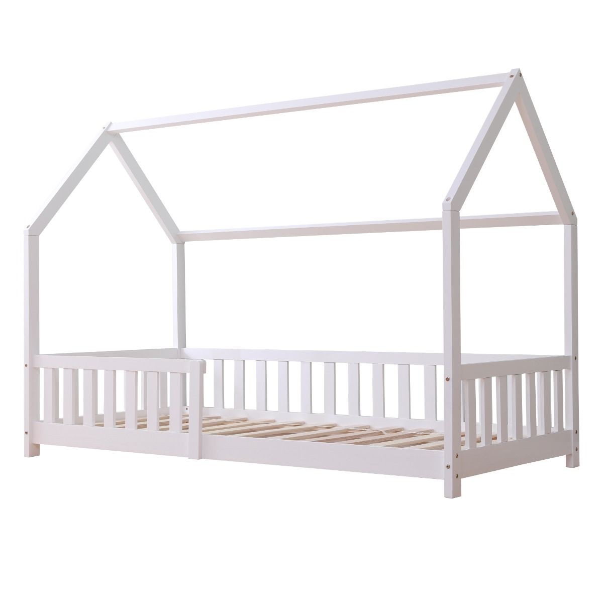 White Wooden Explorer Playhouse Bed With Rails