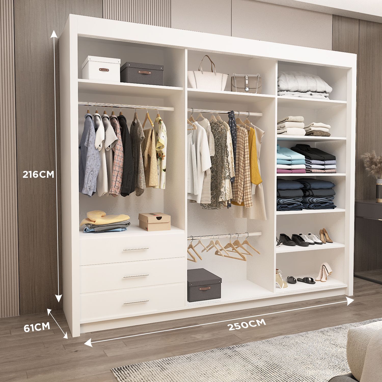FLORENCE Mirror Sliding Door Wardrobe 150cm/180cm/203cm (4 Colours)