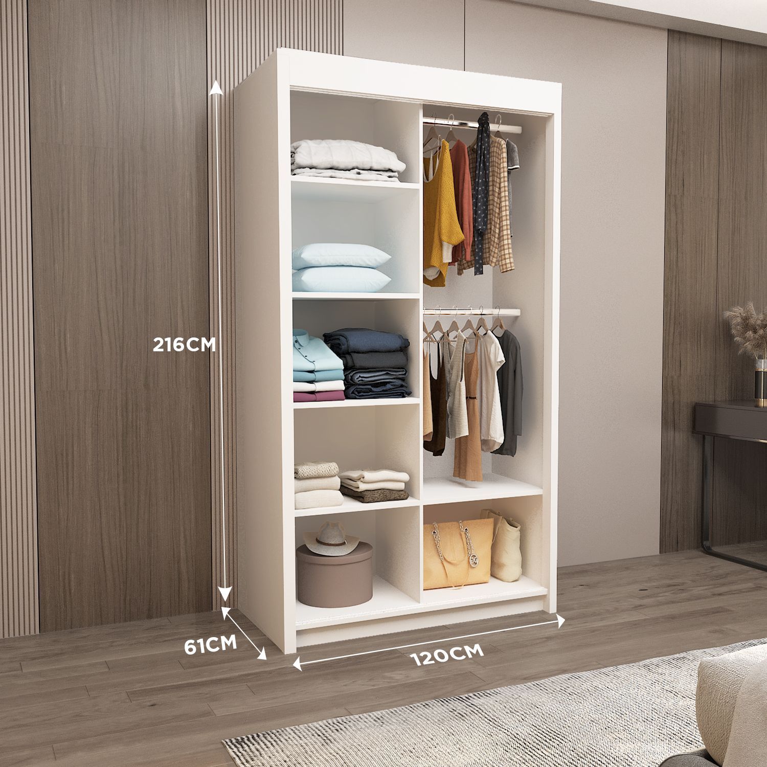 FLORENCE Mirror Sliding Door Wardrobe 150cm/180cm/203cm (4 Colours)