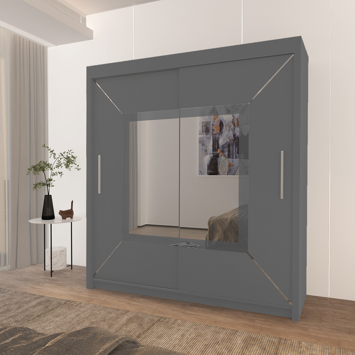 FLORENCE Mirror Sliding Door Wardrobe 150cm/180cm/203cm (4 Colours)