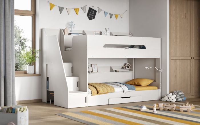 Darwen Slick Staircase Bunk Bed White