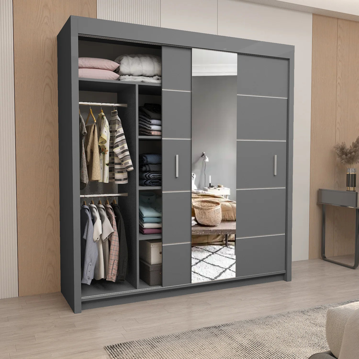 OLSO Sliding Door Wardrobe 150cm/180cm/203cm/250cm (4 Colours)