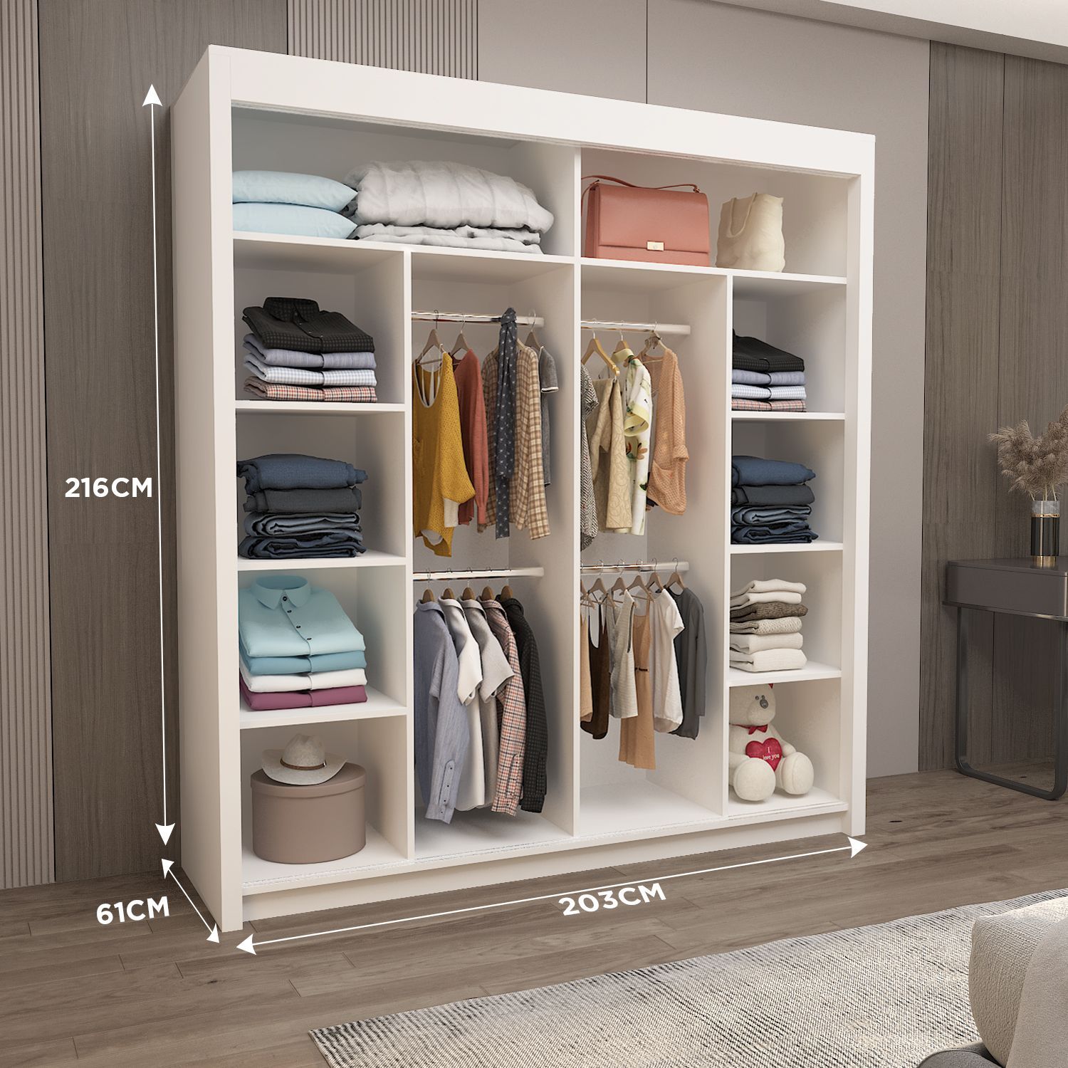 FLORENCE Mirror Sliding Door Wardrobe 150cm/180cm/203cm (4 Colours)