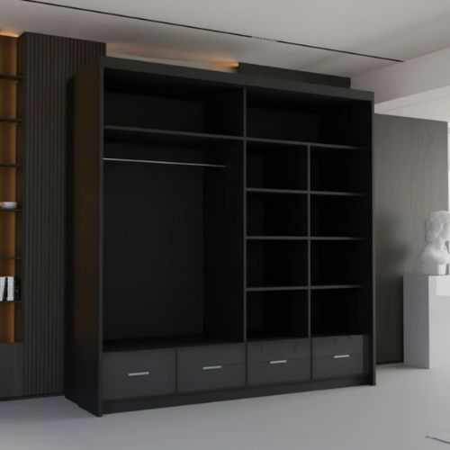 Florence High Gloss Drawers Wardrobe  205cm - 255cm Available Black/ White/ Grey