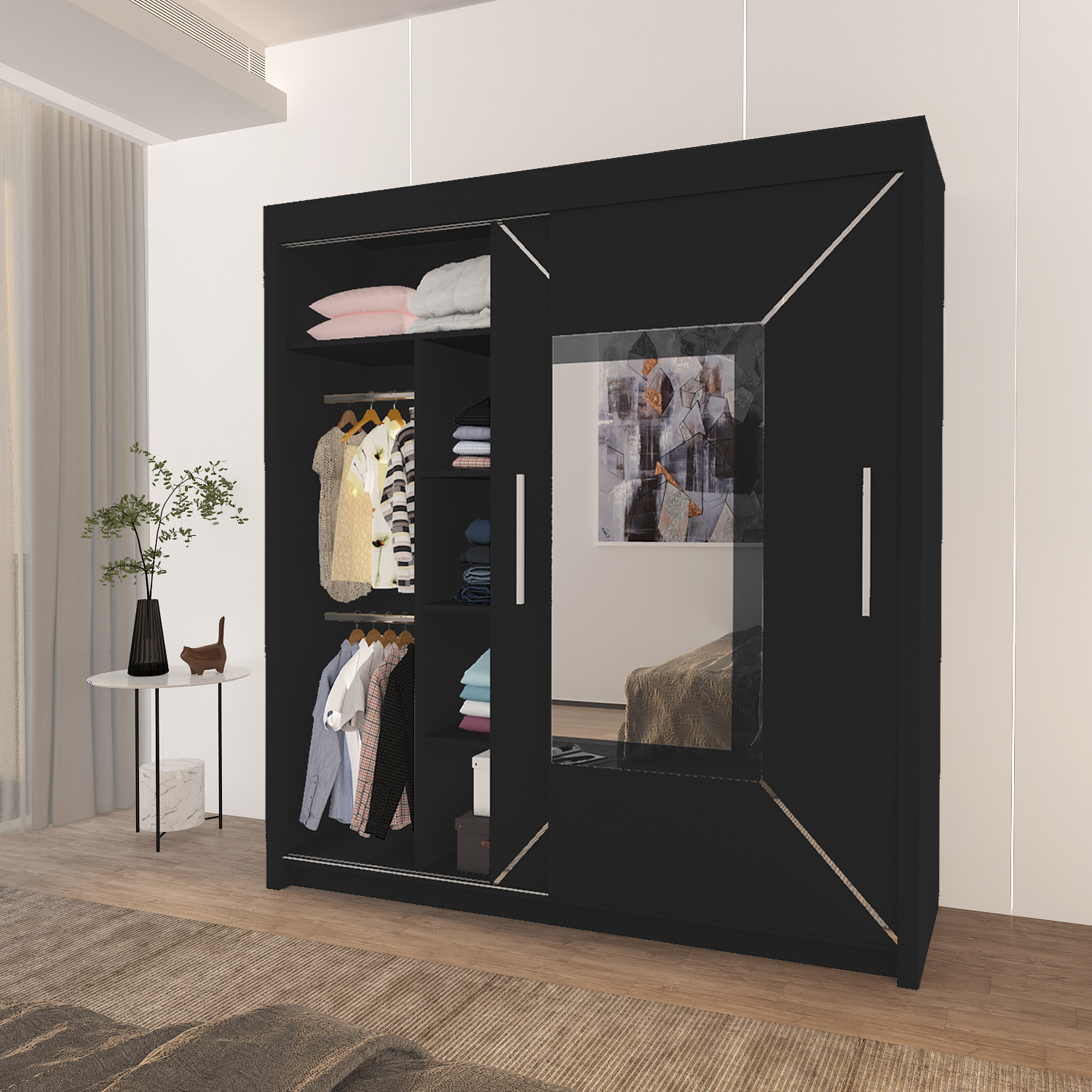 FLORENCE Mirror Sliding Door Wardrobe 150cm/180cm/203cm (4 Colours)