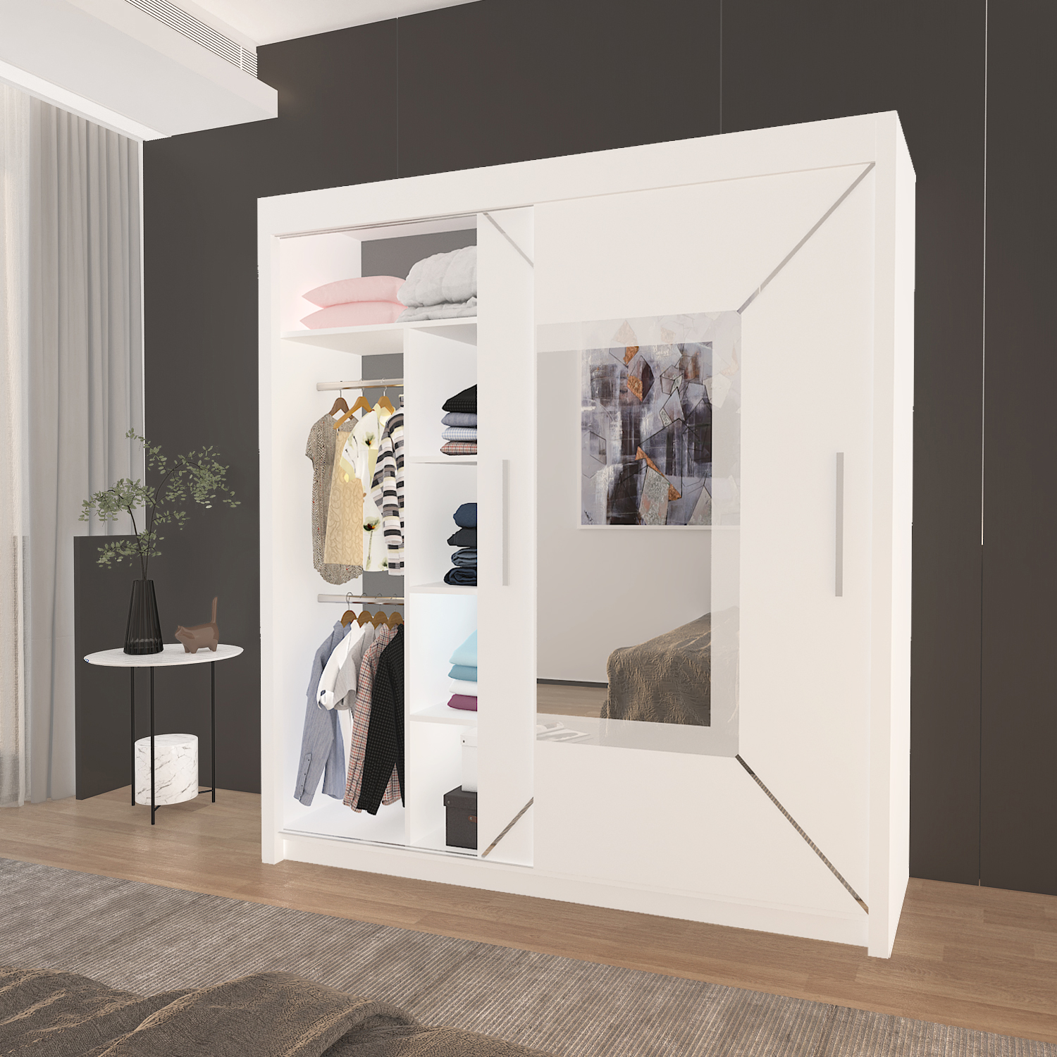 FLORENCE Mirror Sliding Door Wardrobe 150cm/180cm/203cm (4 Colours)