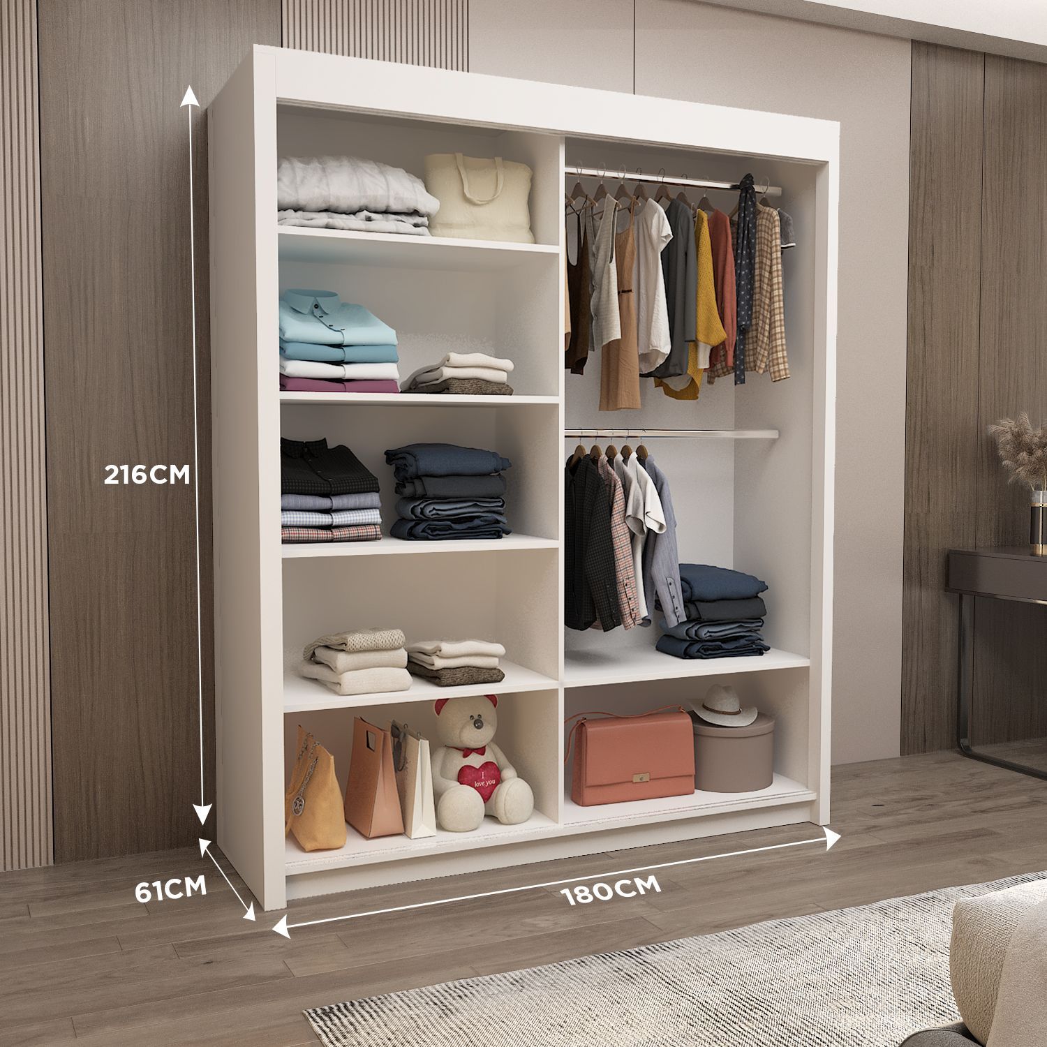 FLORENCE Mirror Sliding Door Wardrobe 150cm/180cm/203cm (4 Colours)