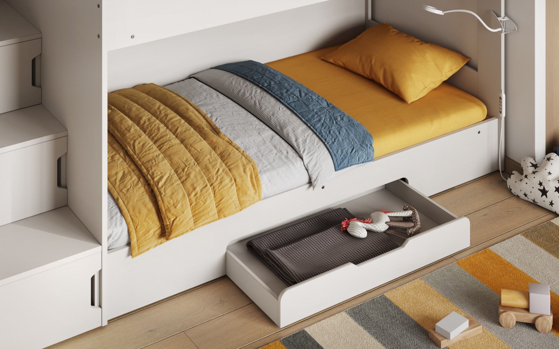 Darwen Slick Staircase Bunk Bed White