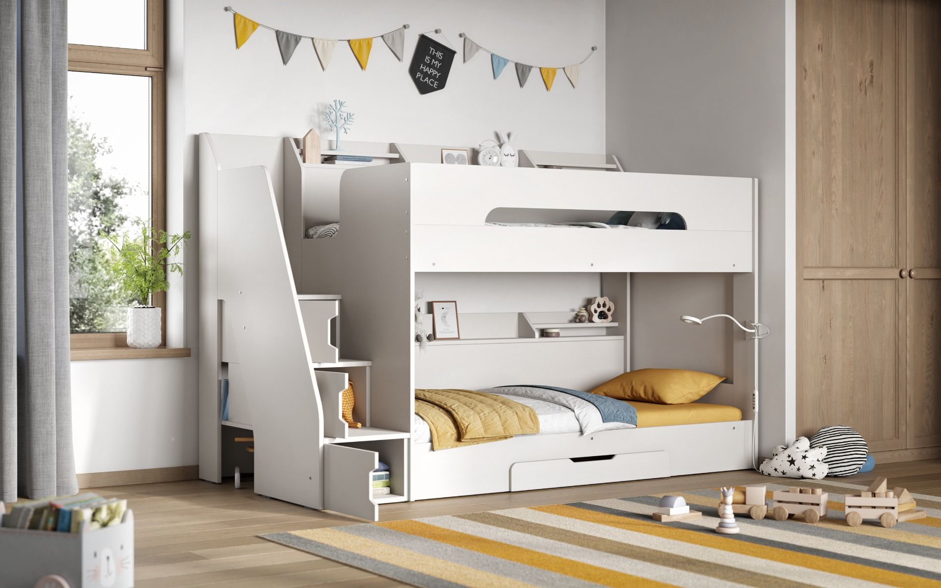 Darwen Slick Staircase Bunk Bed White