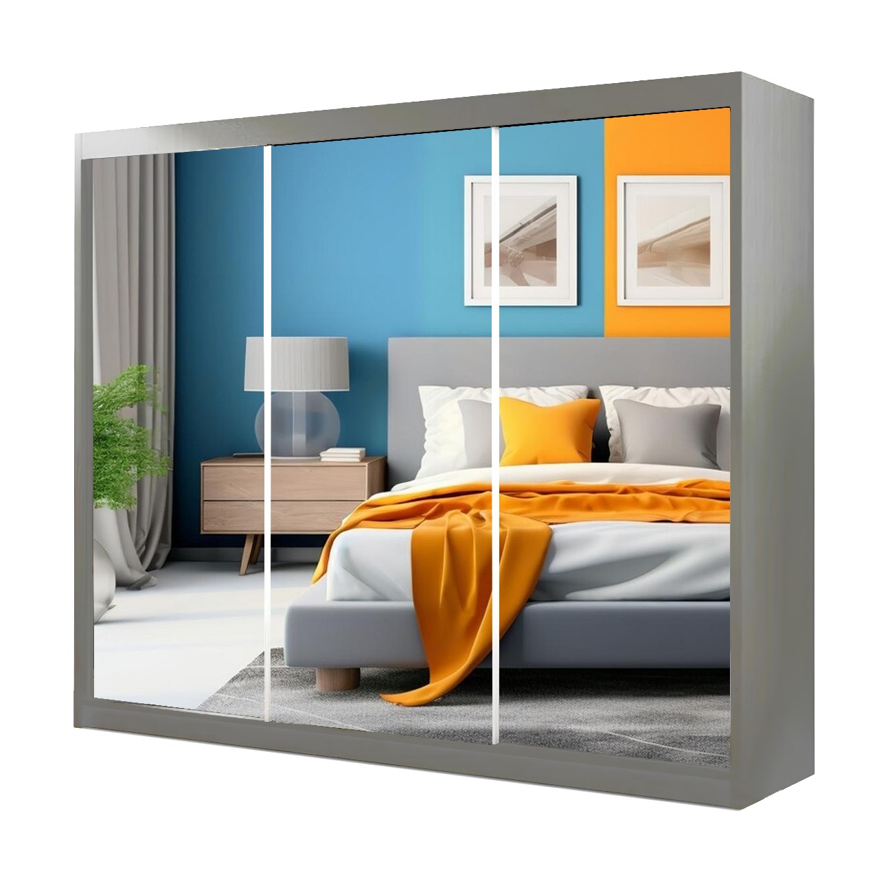 Nalim Full Mirror Sliding Door WARDROBE AVAILABLE IN 4 COLOURS