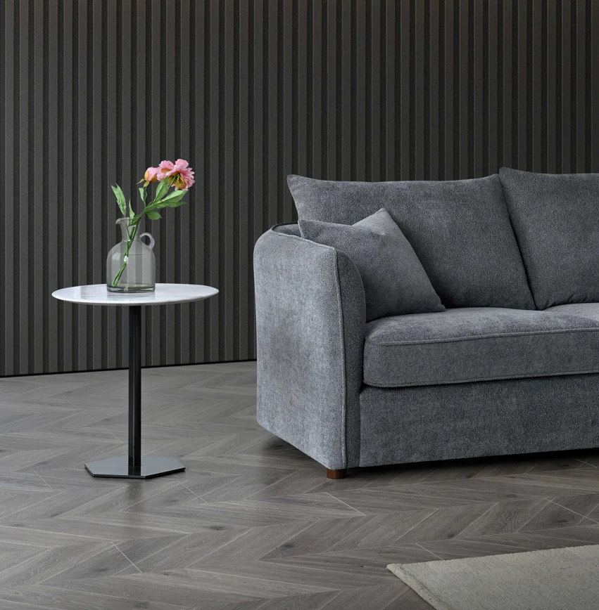 Aluxo Rubin Corner Chaise in Charcoal & Pebble Boucle