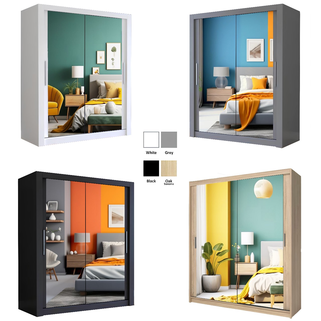 Nalim Full Mirror Sliding Door WARDROBE AVAILABLE IN 4 COLOURS
