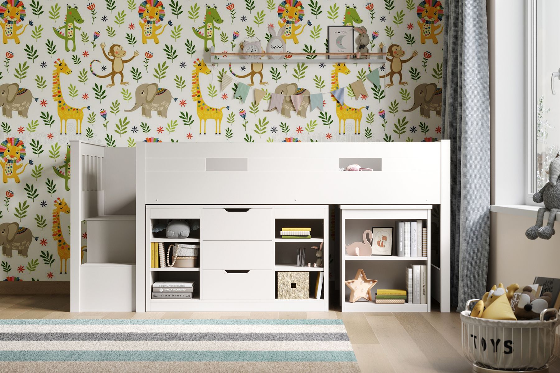 Darwen White Charlie Mid Sleeper Set With Storage And Desk