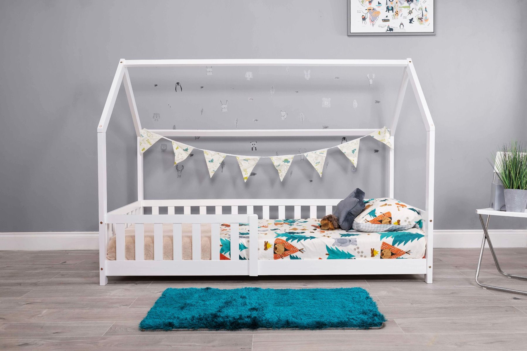 White Wooden Explorer Playhouse Bed With Rails