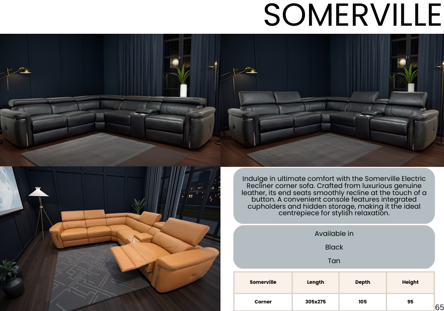 Somer Ville Electric Sofas/ Corner/ 2+3 Seater/ Single Chair