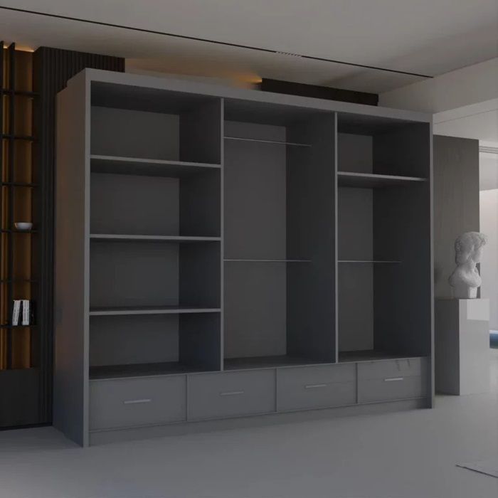 Florence High Gloss Drawers Wardrobe  205cm - 255cm Available Black/ White/ Grey