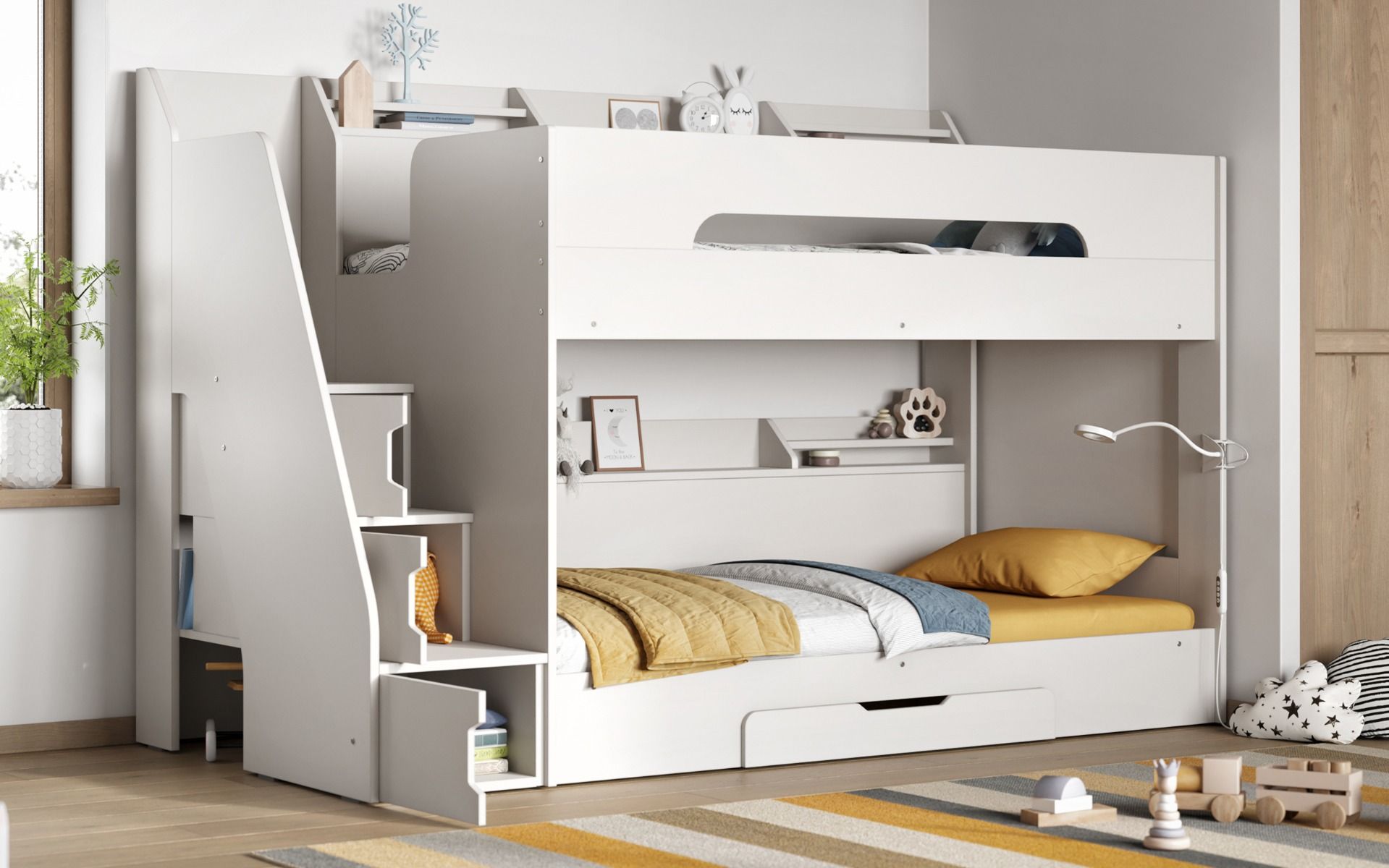 Darwen Slick Staircase Bunk Bed White