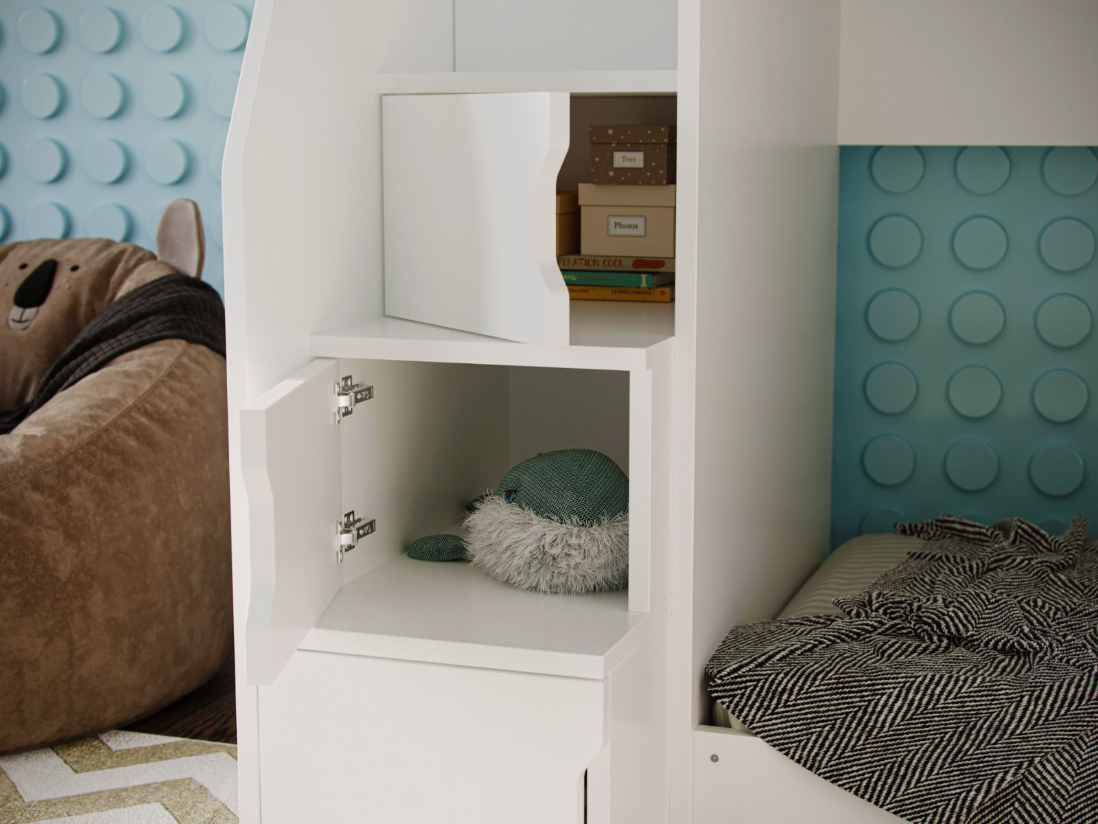 Darwen Oscar Staircase Triple Bunk Bed White With Storage