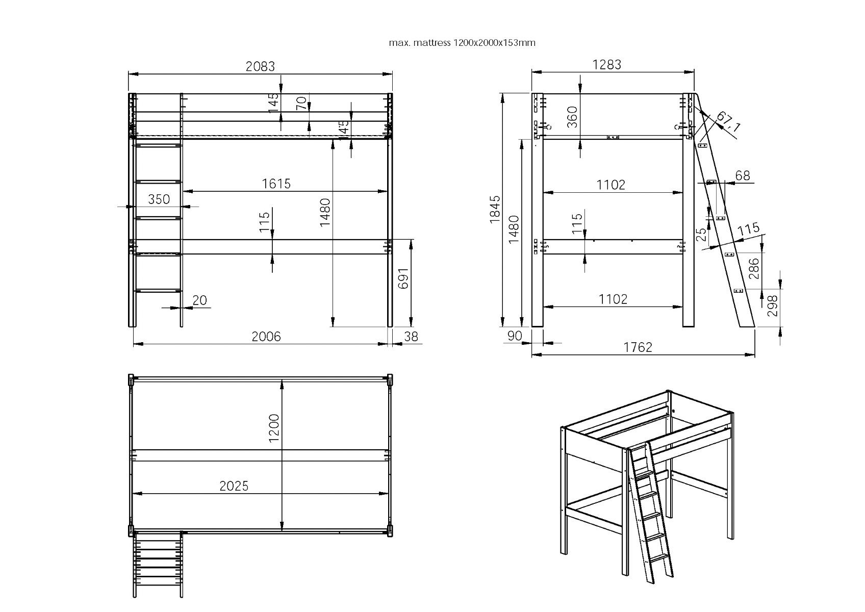 Darwen Solid Wood Small Double Highsleeper (FSC-Certified)