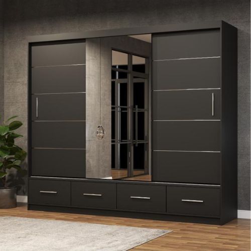 Florence High Gloss Drawers Wardrobe  205cm - 255cm Available Black/ White/ Grey