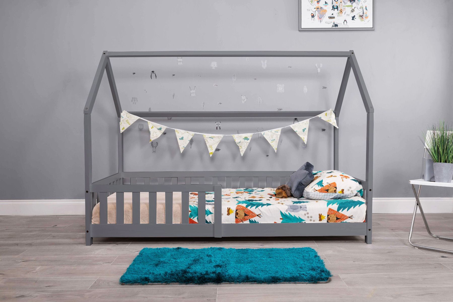 Darwen Grey Wooden Explorer Playhouse Bed With Rails