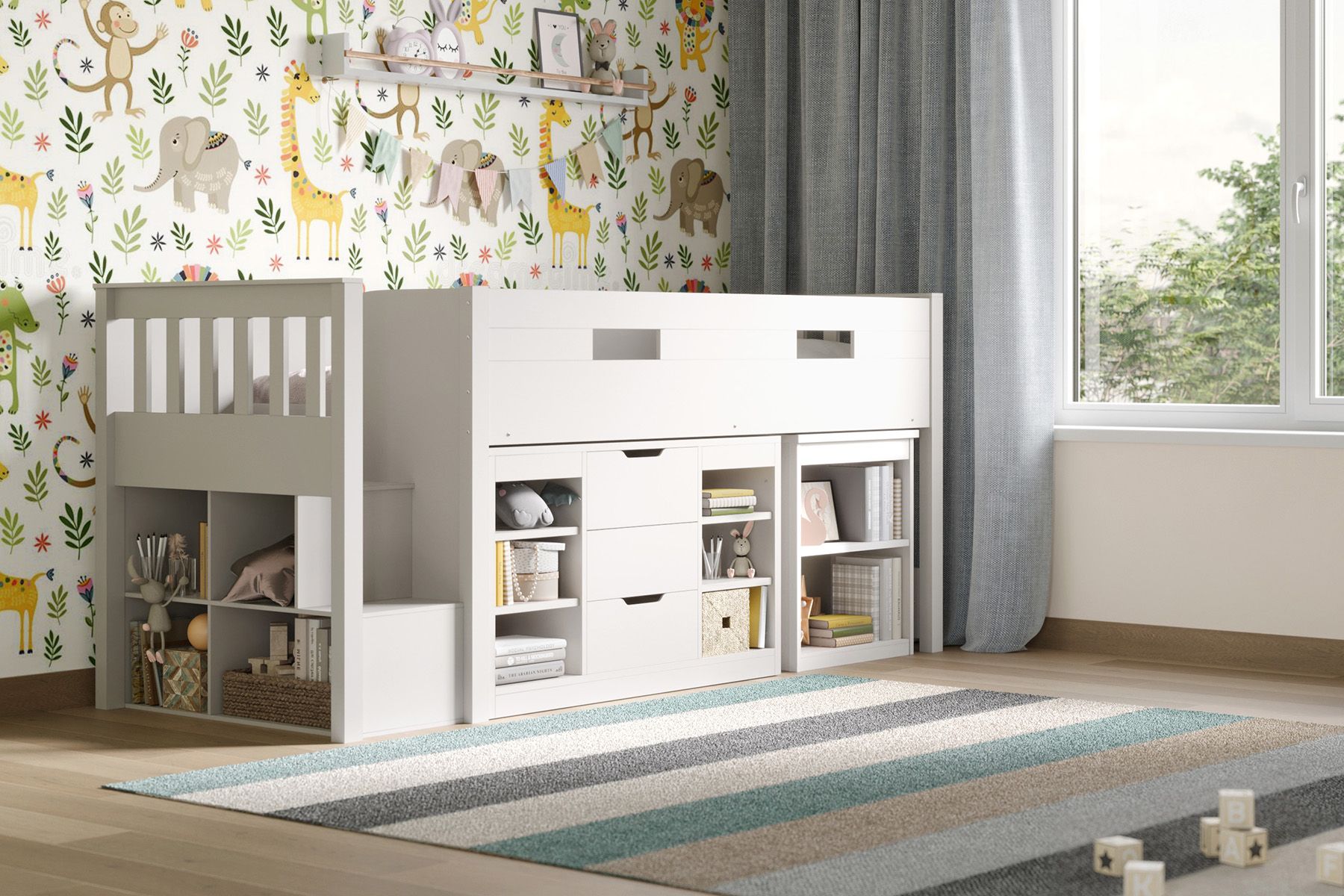Darwen White Charlie Mid Sleeper Set With Storage And Desk