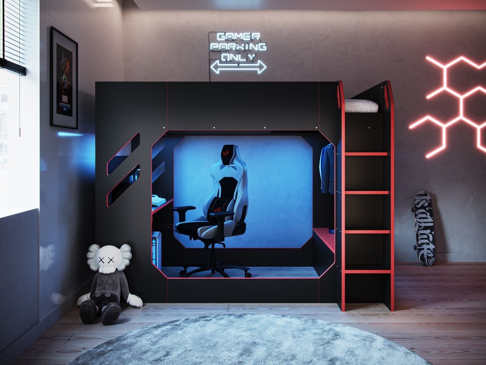 Darwen LED Gaming High Sleeper Small Double Black