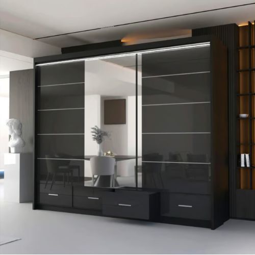Florence High Gloss Drawers Wardrobe  205cm - 255cm Available Black/ White/ Grey