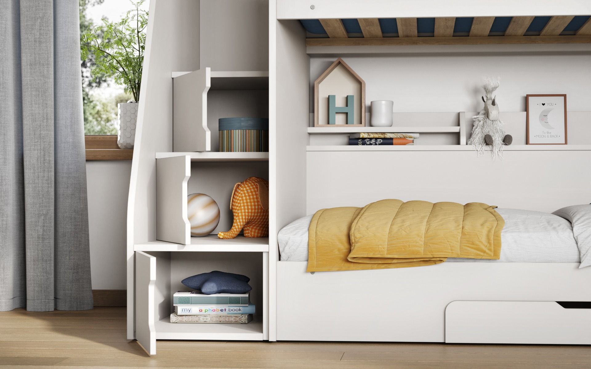 Darwen Slick Staircase Bunk Bed White