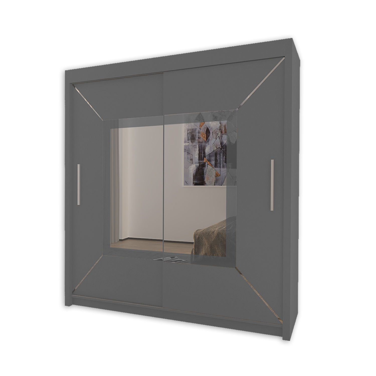 FLORENCE Mirror Sliding Door Wardrobe 150cm/180cm/203cm (4 Colours)