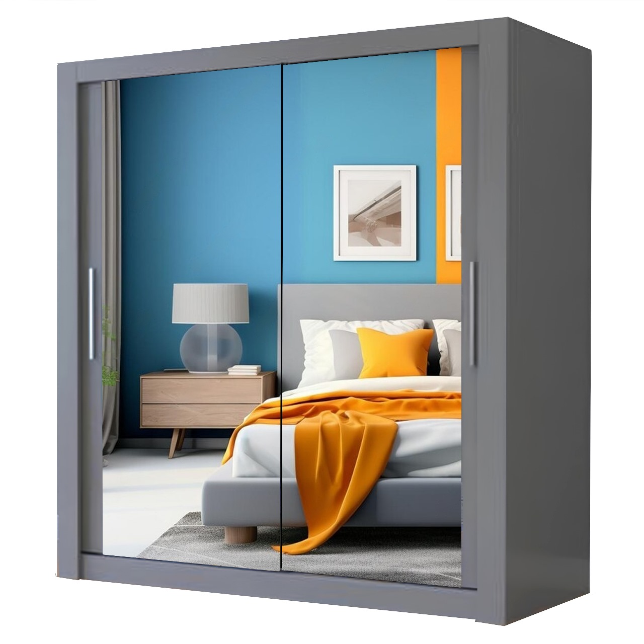 Nalim Full Mirror Sliding Door WARDROBE AVAILABLE IN 4 COLOURS